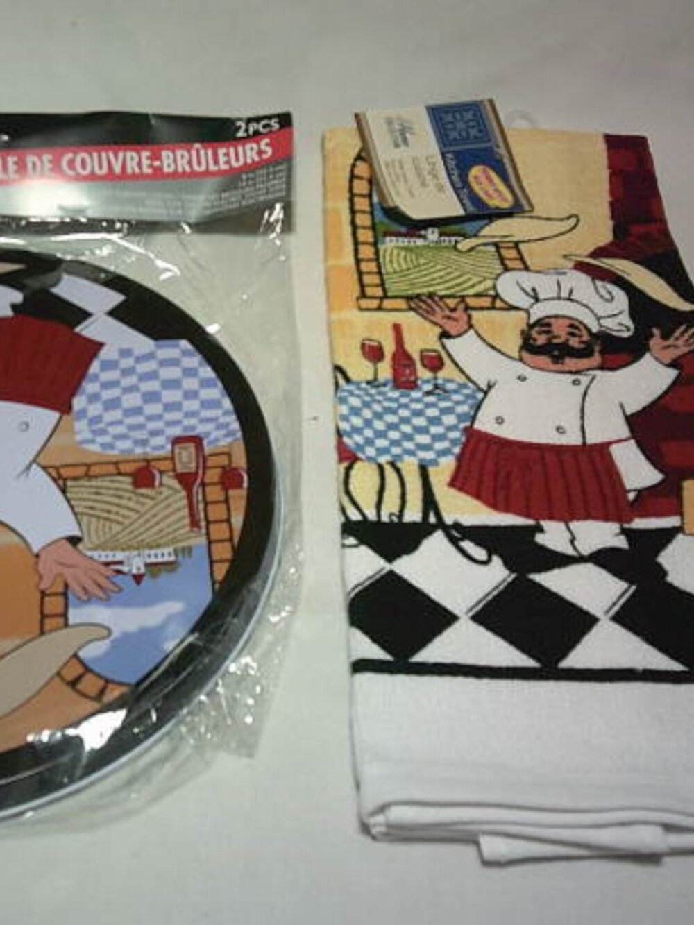NEW BUNDLE FAT ITALIAN CHEF KITCHEN TOWEL & STOVE BURNERS SET STOCKING STUFFERS